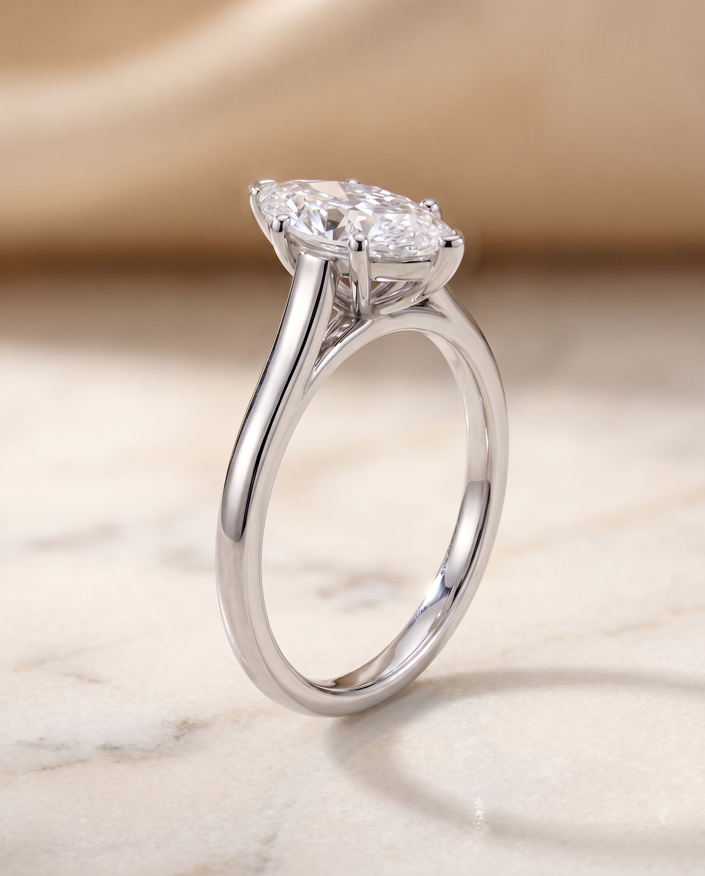 The Juliette Elegant Cathedral Squared Edge Solitaire Marquise Engagement Ring Setting in 18K White Gold