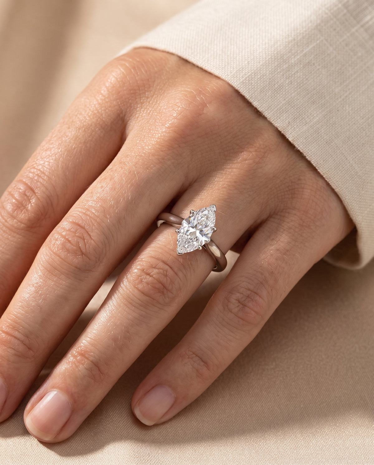 The Juliette engagement ring setting in Platinum, elegant cathedral squared edge solitaire design | RockHer