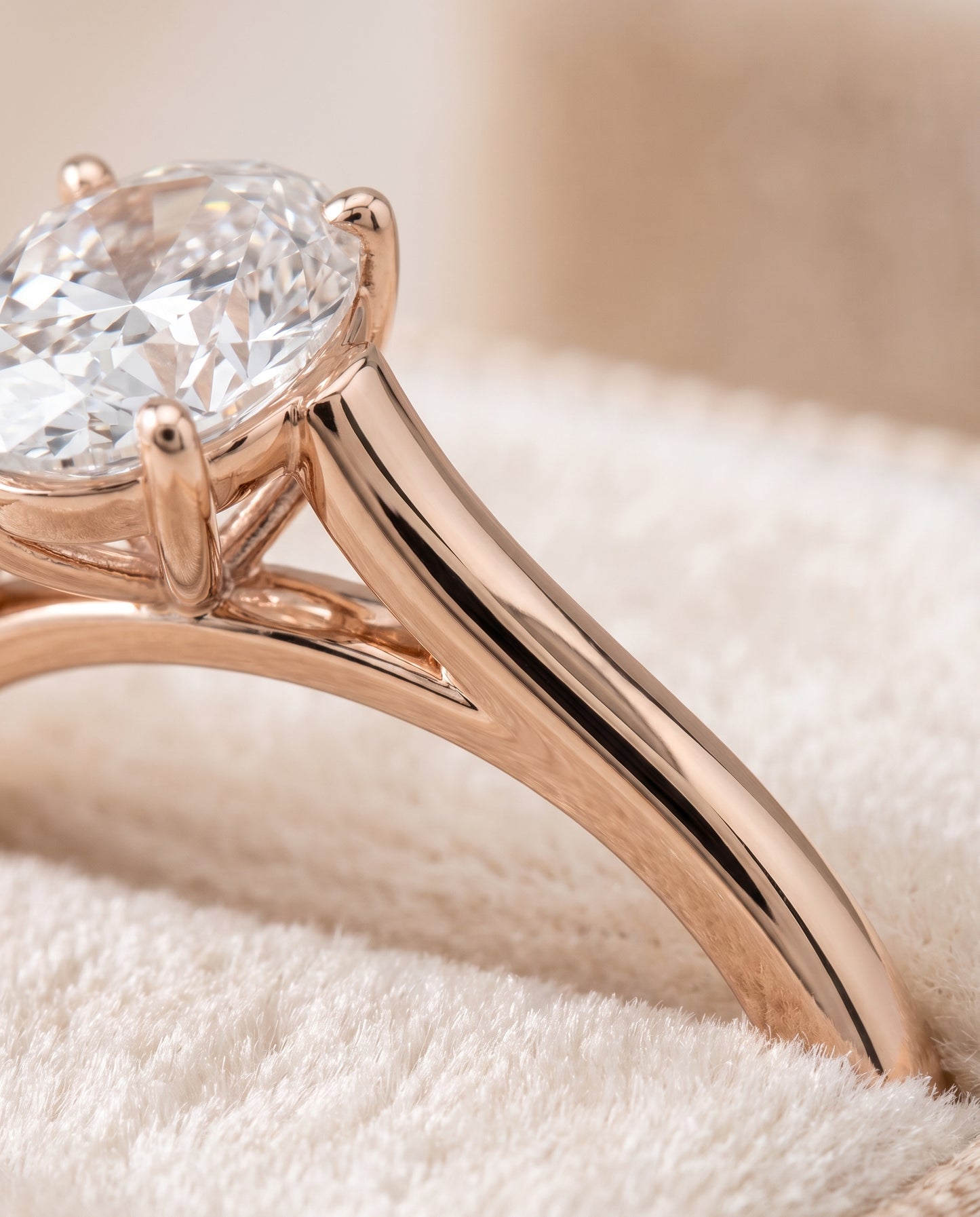 The Juliette Elegant Cathedral Squared Edge Solitaire Oval Engagement Ring Setting in 14K Rose Gold