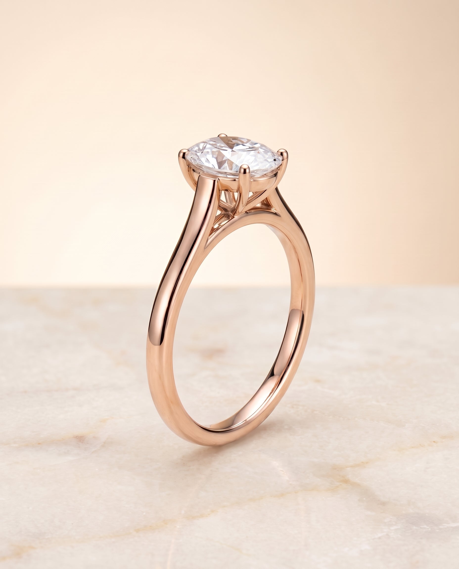 The Juliette Elegant Cathedral Squared Edge Solitaire Oval Engagement Ring Setting in 14K Rose Gold