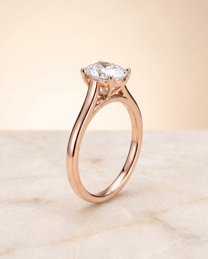 The Juliette Elegant Cathedral Squared Edge Solitaire Oval Engagement Ring Setting in 14K Rose Gold