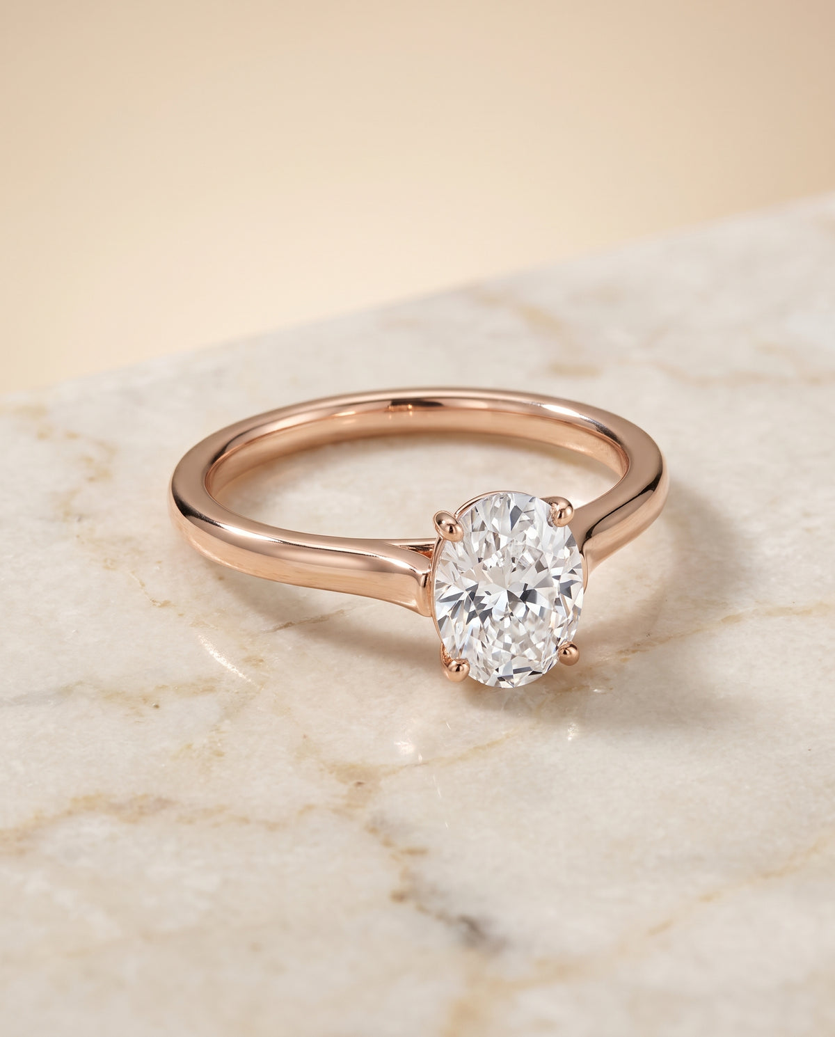 The Juliette Elegant Cathedral Squared Edge Solitaire Oval Engagement Ring Setting in 14K Rose Gold