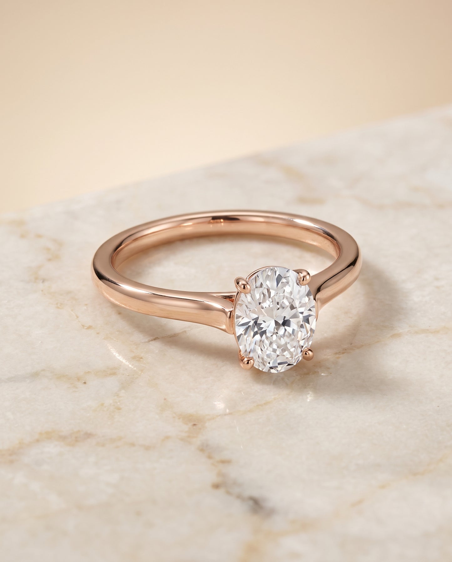 The Juliette Elegant Cathedral Squared Edge Solitaire Oval Engagement Ring Setting in 14K Rose Gold