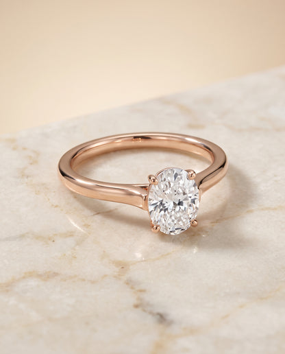 The Juliette Elegant Cathedral Squared Edge Solitaire Oval Engagement Ring Setting in 14K Rose Gold