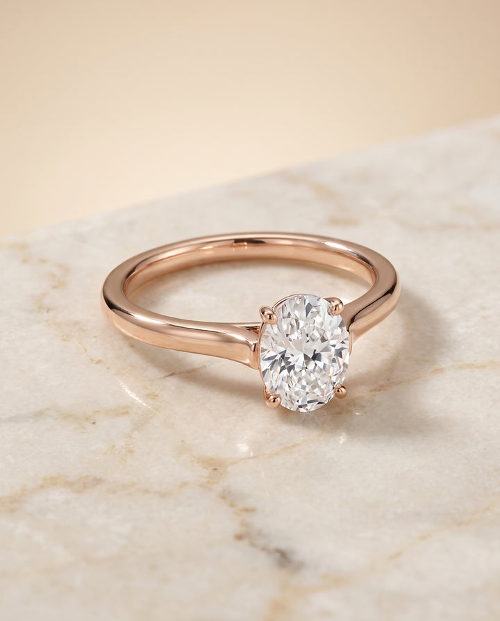 The Juliette Elegant Cathedral Squared Edge Solitaire Oval Engagement Ring Setting in 14K Rose Gold