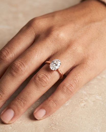 The Juliette Elegant Cathedral Squared Edge Solitaire Oval Engagement Ring Setting in 14K Rose Gold