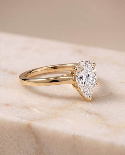 The Juliette Elegant Cathedral Squared Edge Solitaire Pear Engagement Ring Setting in 18K Yellow Gold