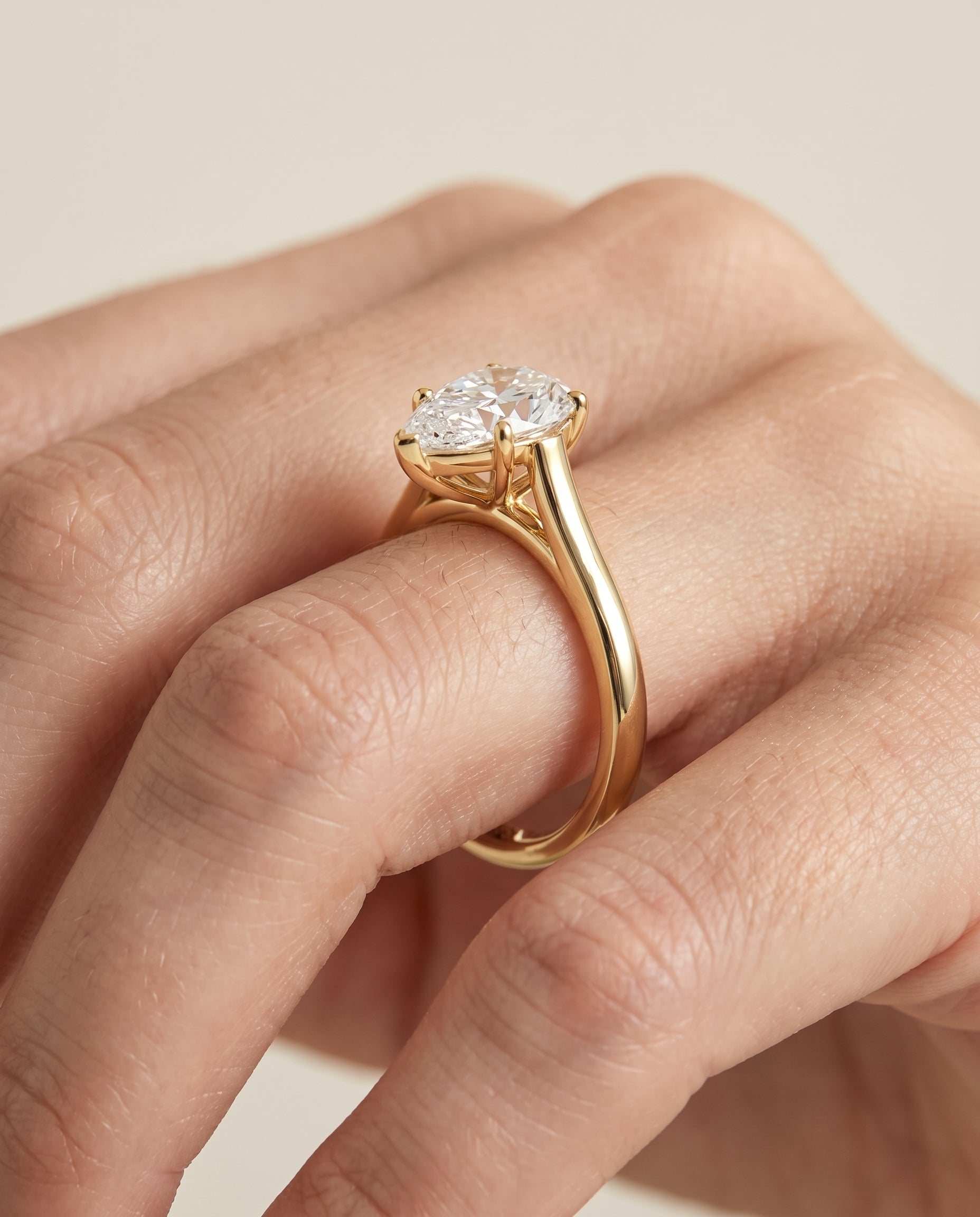 The Juliette engagement ring setting in 18K Yellow Gold, elegant cathedral squared edge solitaire design | RockHer