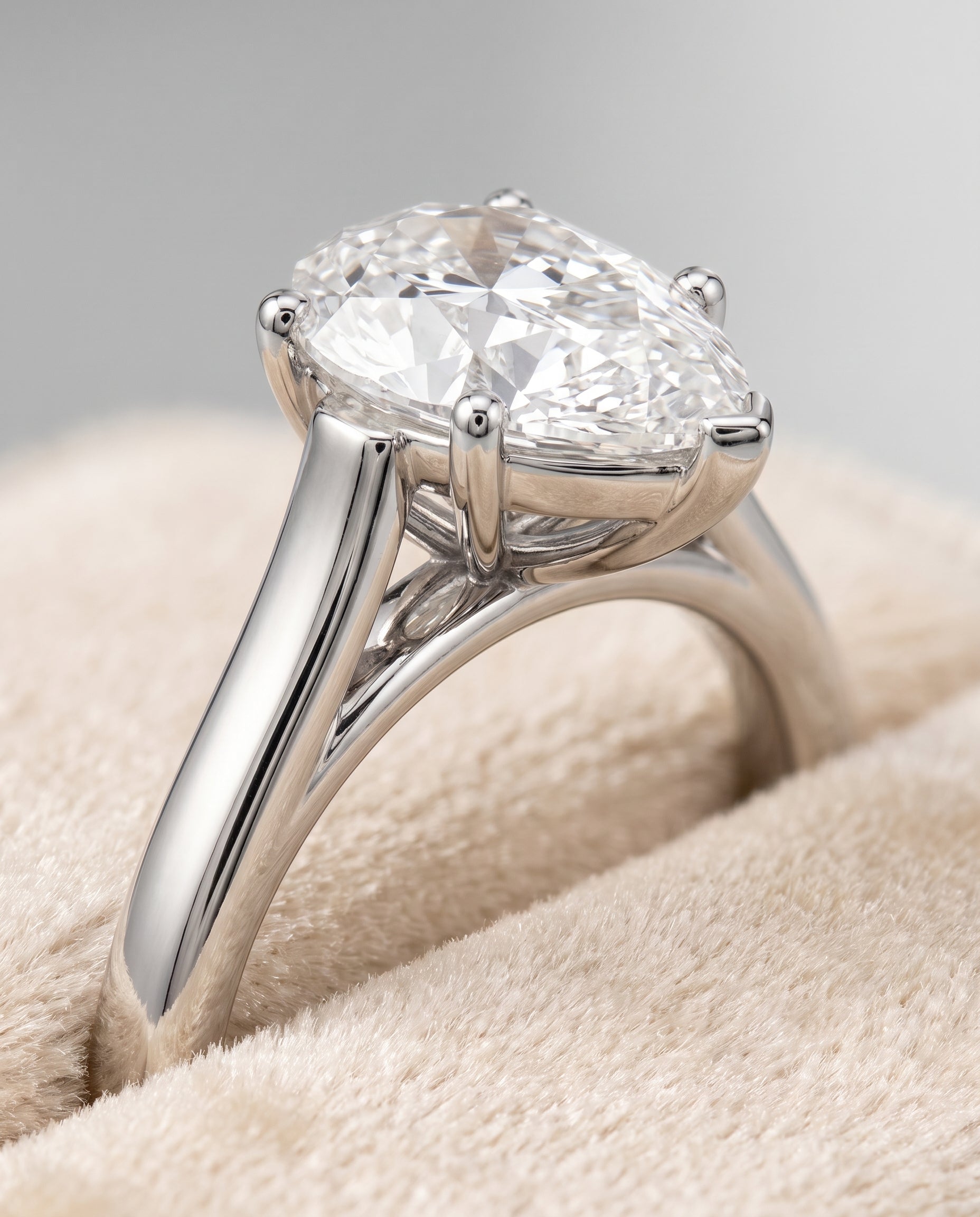 The Juliette Elegant Cathedral Squared Edge Solitaire Pear Engagement Ring Setting in Platinum