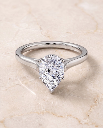 The Juliette Elegant Cathedral Squared Edge Solitaire Pear Engagement Ring Setting in Platinum