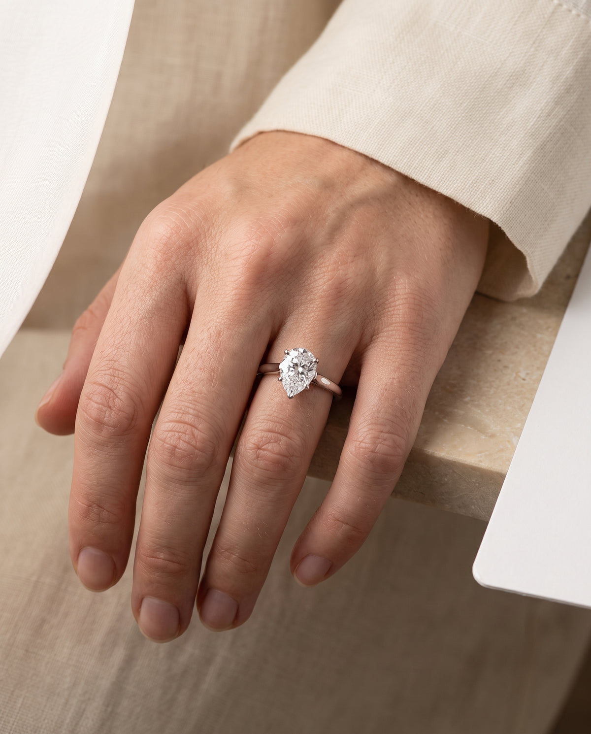 The Juliette Elegant Cathedral Squared Edge Solitaire Pear Engagement Ring Setting in Platinum