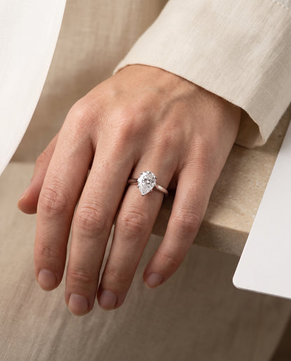 The Juliette Elegant Cathedral Squared Edge Solitaire Pear Engagement Ring Setting in Platinum