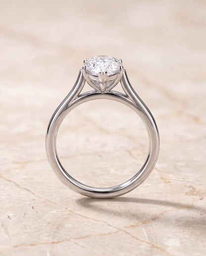 The Juliette Elegant Cathedral Squared Edge Solitaire Pear Engagement Ring Setting in Platinum