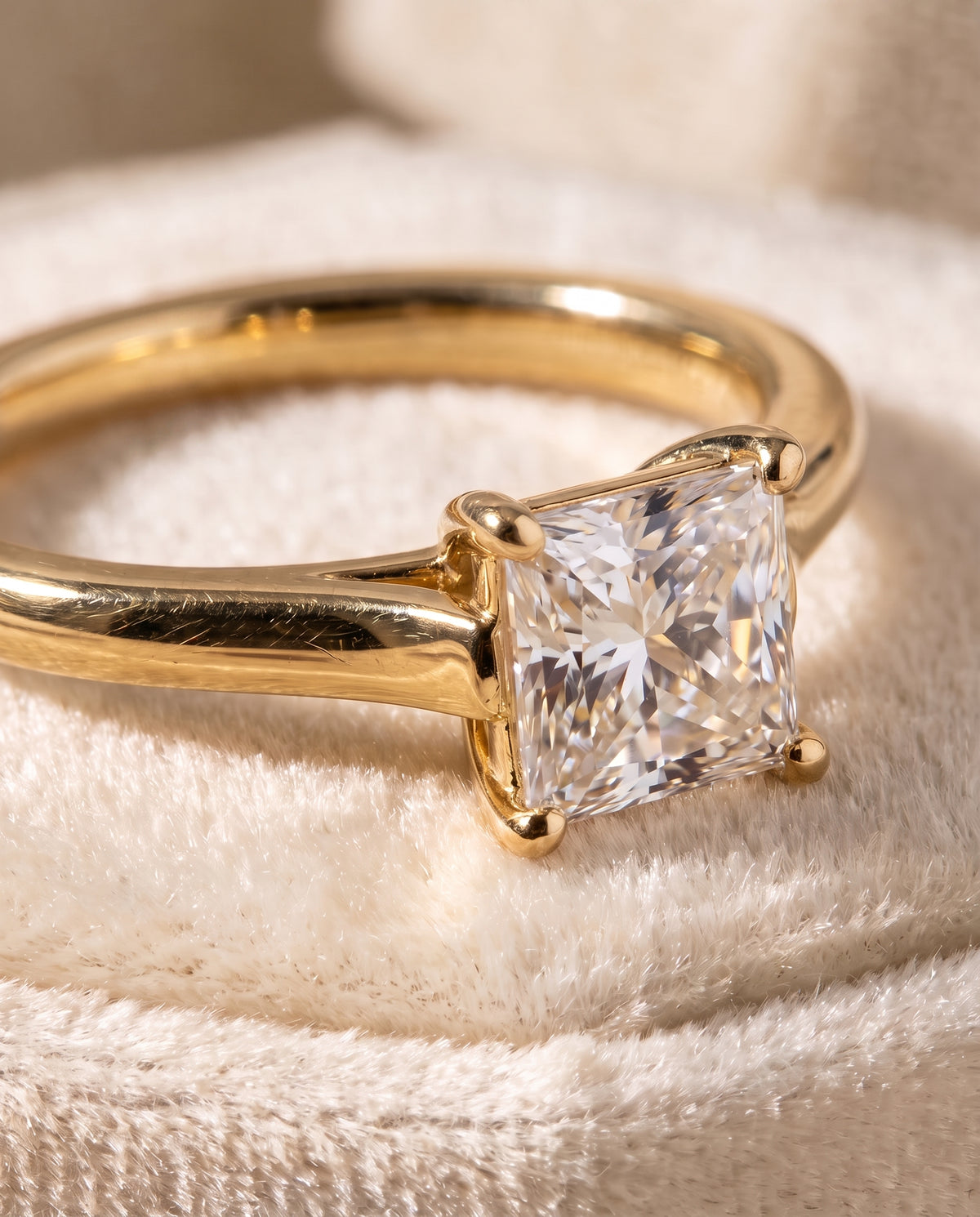 The Juliette Elegant Cathedral Squared Edge Solitaire Princess Cut Engagement Ring Setting in 18K Yellow Gold