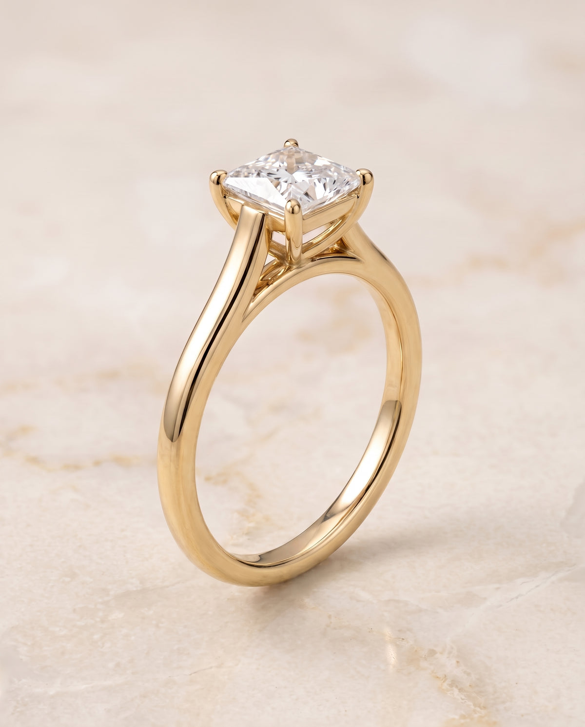 The Juliette Elegant Cathedral Squared Edge Solitaire Princess Cut Engagement Ring Setting in 18K Yellow Gold