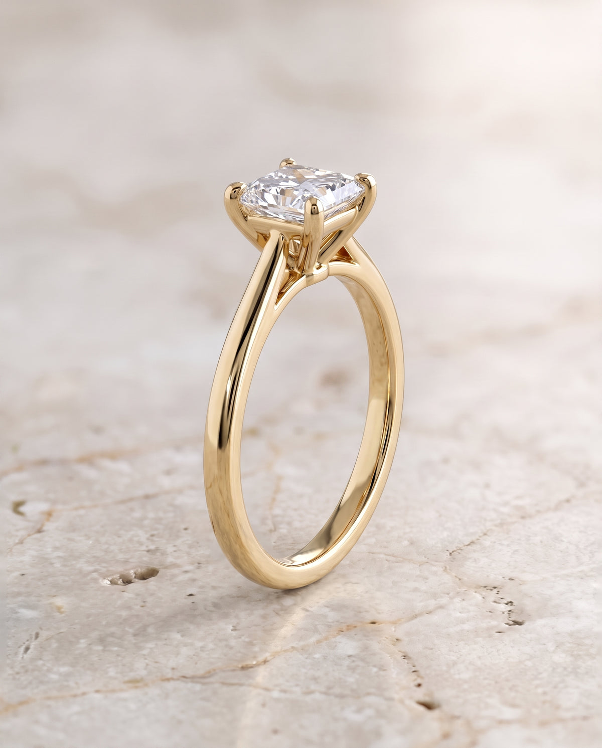 The Juliette Elegant Cathedral Squared Edge Solitaire Princess Cut Engagement Ring Setting in 18K Yellow Gold