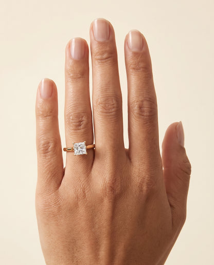 The Juliette Elegant Cathedral Squared Edge Solitaire Princess Cut Engagement Ring Setting in 18K Yellow Gold