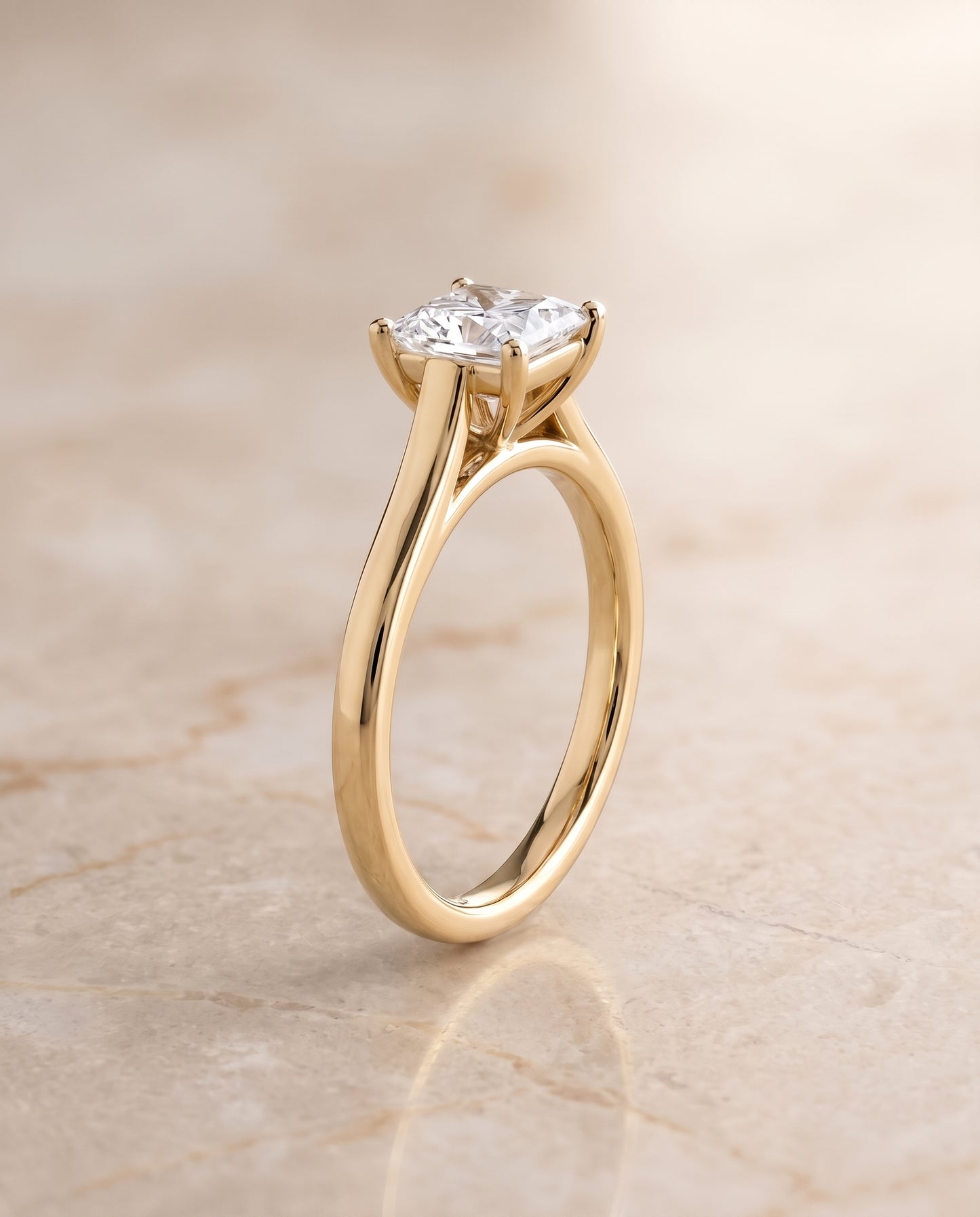 The Juliette Elegant Cathedral Squared Edge Solitaire Princess Cut Engagement Ring Setting in 18K Yellow Gold