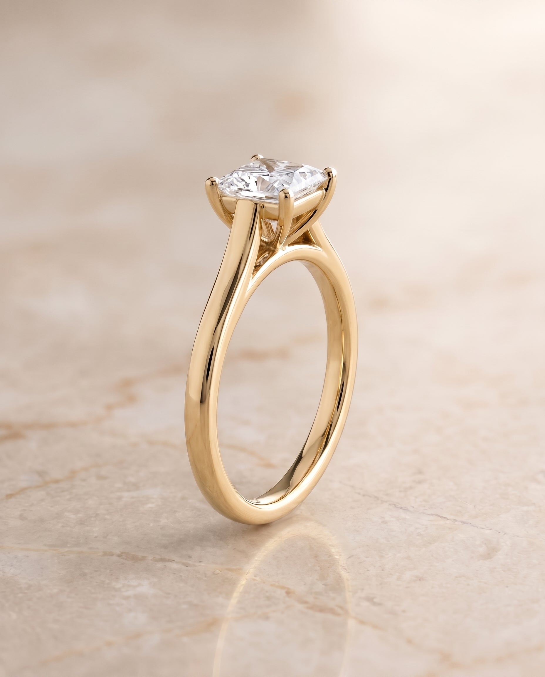 The Juliette Elegant Cathedral Squared Edge Solitaire Princess Cut Engagement Ring Setting in 18K Yellow Gold