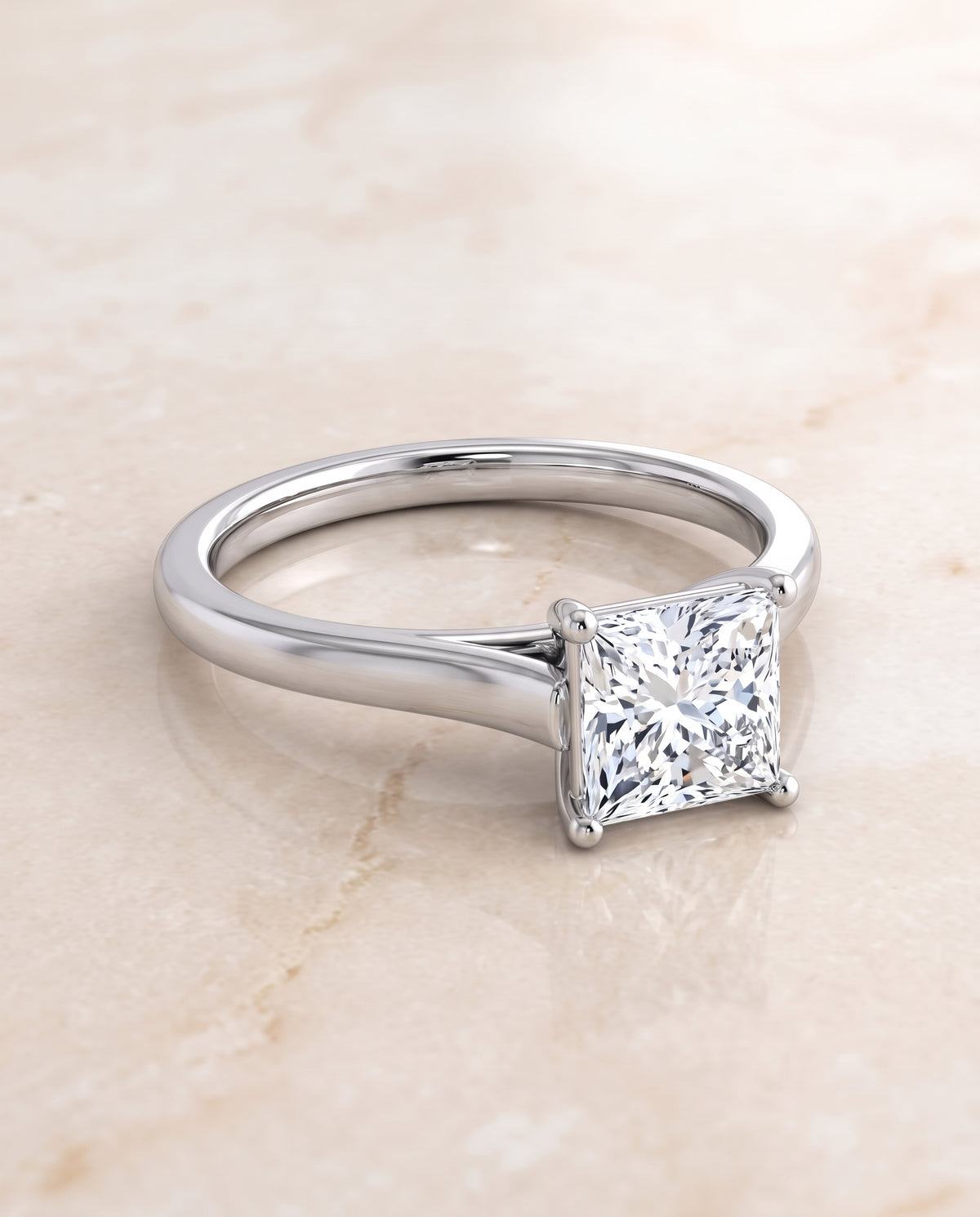 The Juliette Elegant Cathedral Squared Edge Solitaire Princess Cut Engagement Ring Setting in 18K White Gold