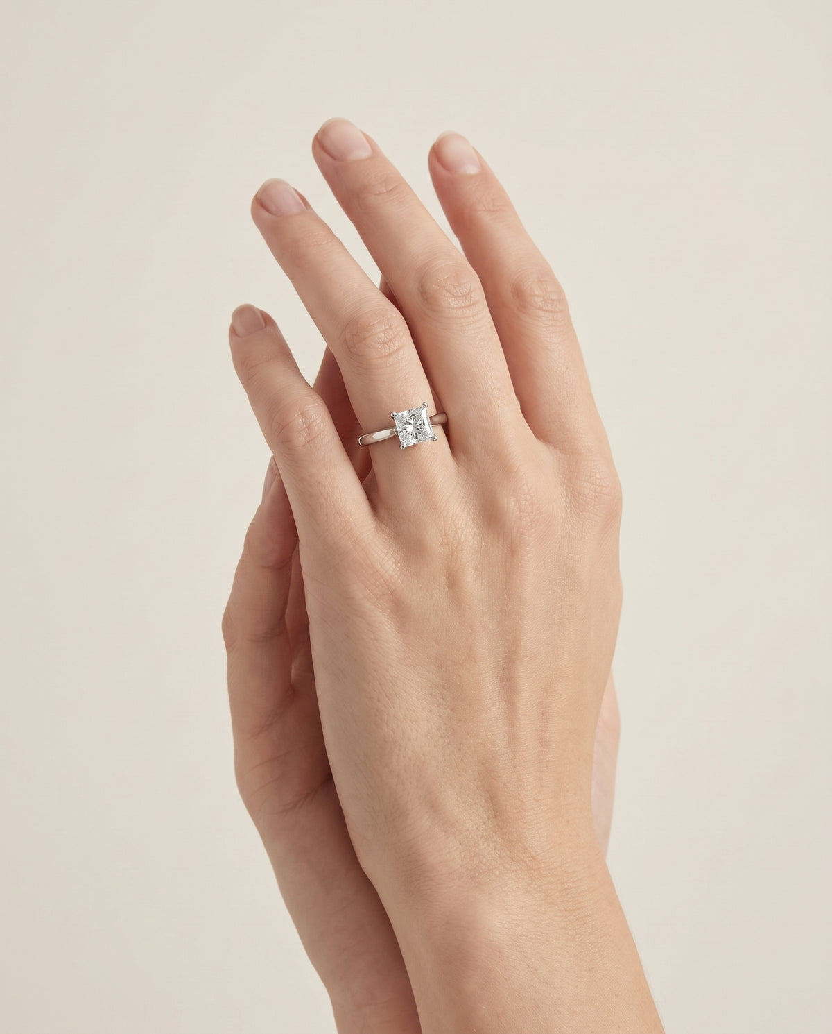 The Juliette Elegant Cathedral Squared Edge Solitaire Princess Cut Engagement Ring Setting in 18K White Gold