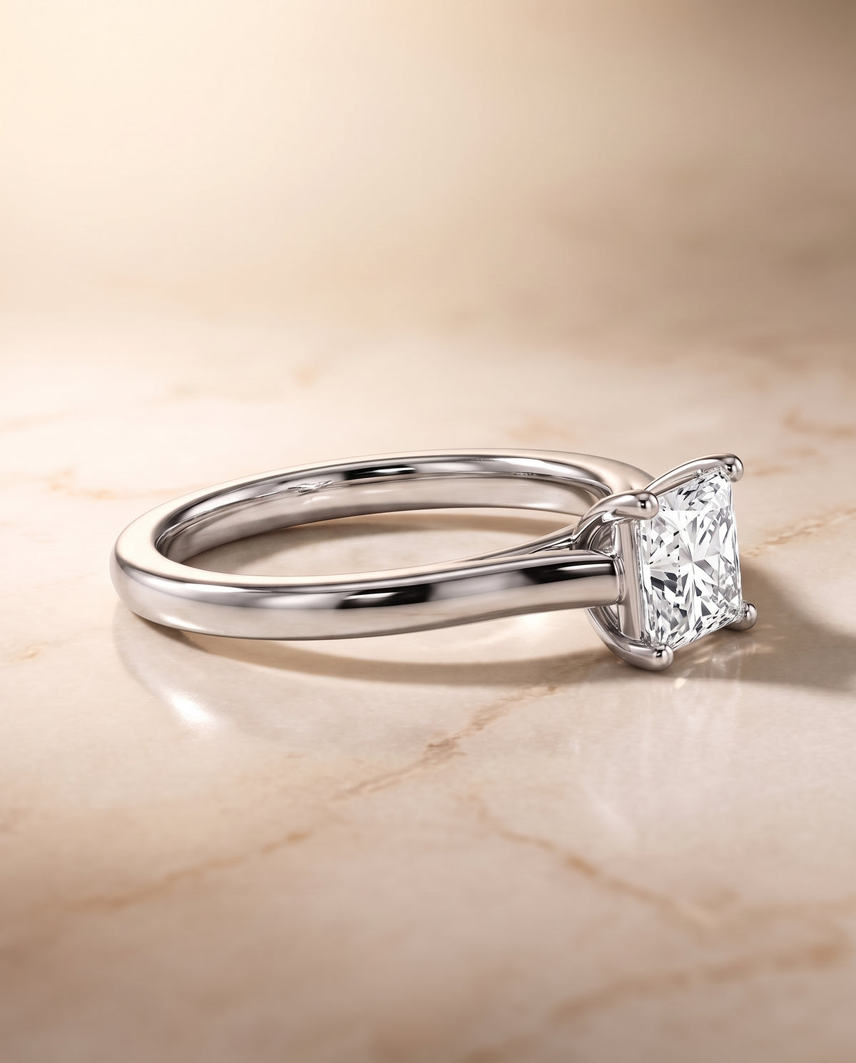 The Juliette Elegant Cathedral Squared Edge Solitaire Princess Cut Engagement Ring Setting in 18K White Gold