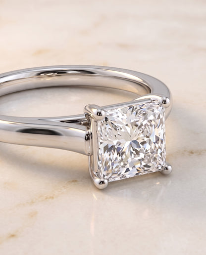 The Juliette Elegant Cathedral Squared Edge Solitaire Princess Cut Engagement Ring Setting in 18K White Gold