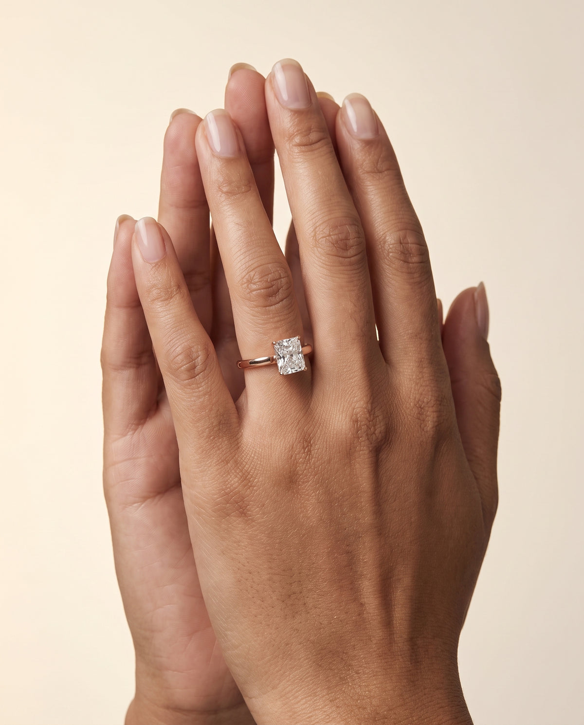 The Juliette Elegant Cathedral Squared Edge Solitaire Radiant Cut Engagement Ring Setting in 14K Rose Gold