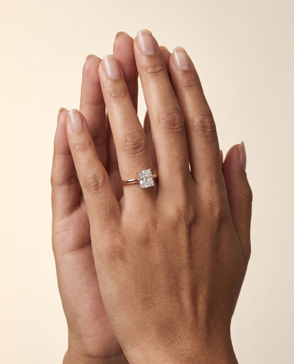 The Juliette Elegant Cathedral Squared Edge Solitaire Radiant Cut Engagement Ring Setting in 14K Rose Gold