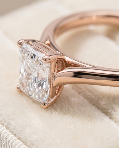 The Juliette Elegant Cathedral Squared Edge Solitaire Radiant Cut Engagement Ring Setting in 14K Rose Gold