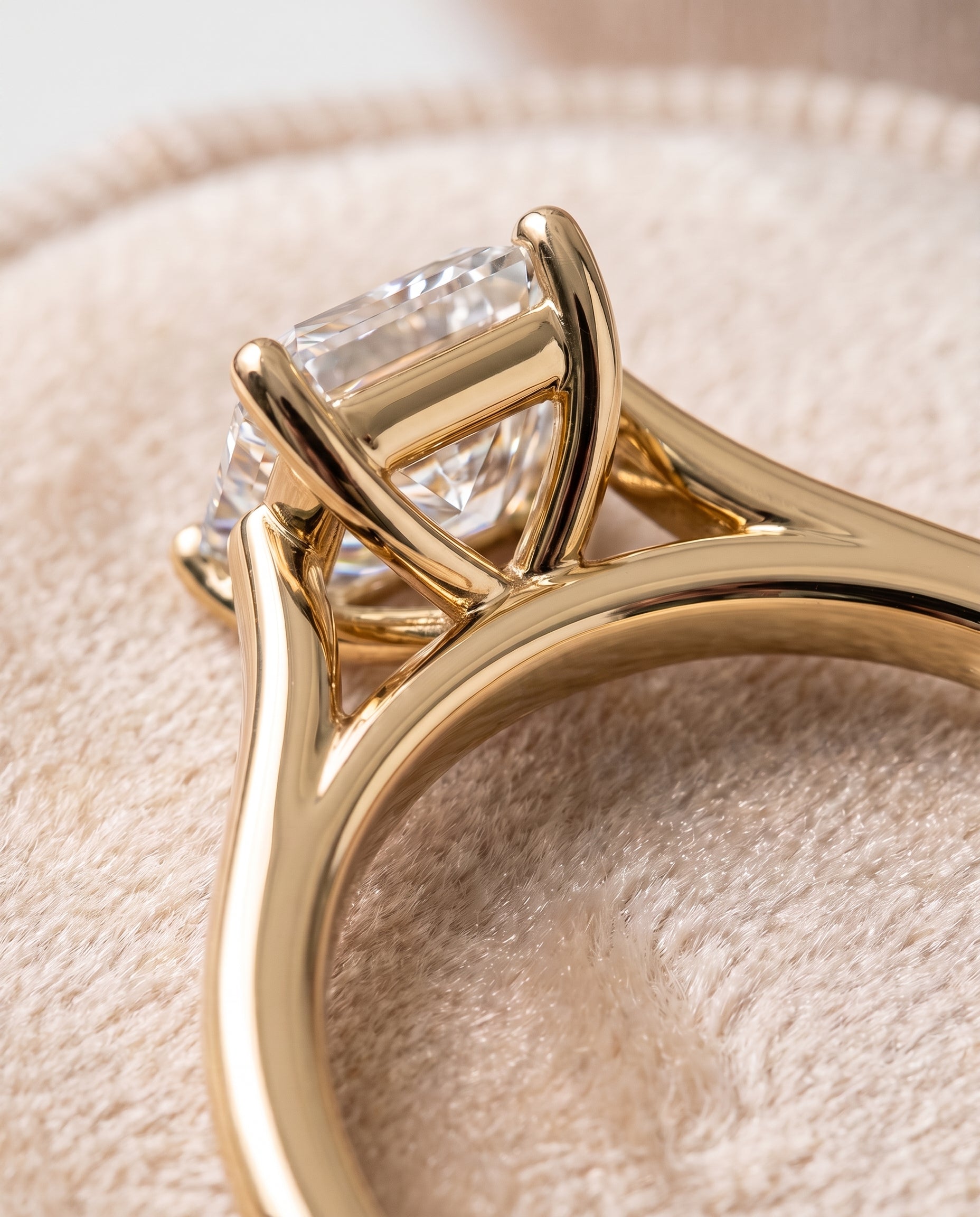 The Juliette Elegant Cathedral Squared Edge Solitaire Radiant Cut Engagement Ring Setting in 18K Yellow Gold