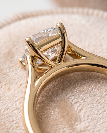 The Juliette Elegant Cathedral Squared Edge Solitaire Radiant Cut Engagement Ring Setting in 18K Yellow Gold