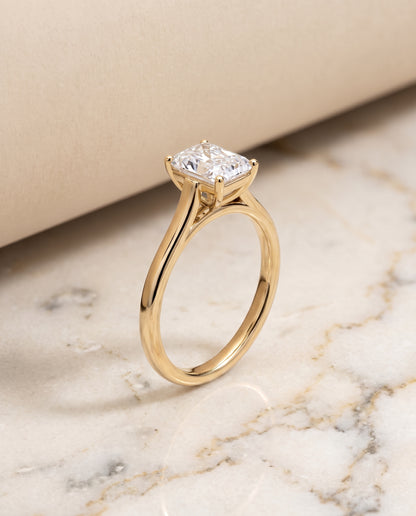 The Juliette Elegant Cathedral Squared Edge Solitaire Radiant Cut Engagement Ring Setting in 18K Yellow Gold