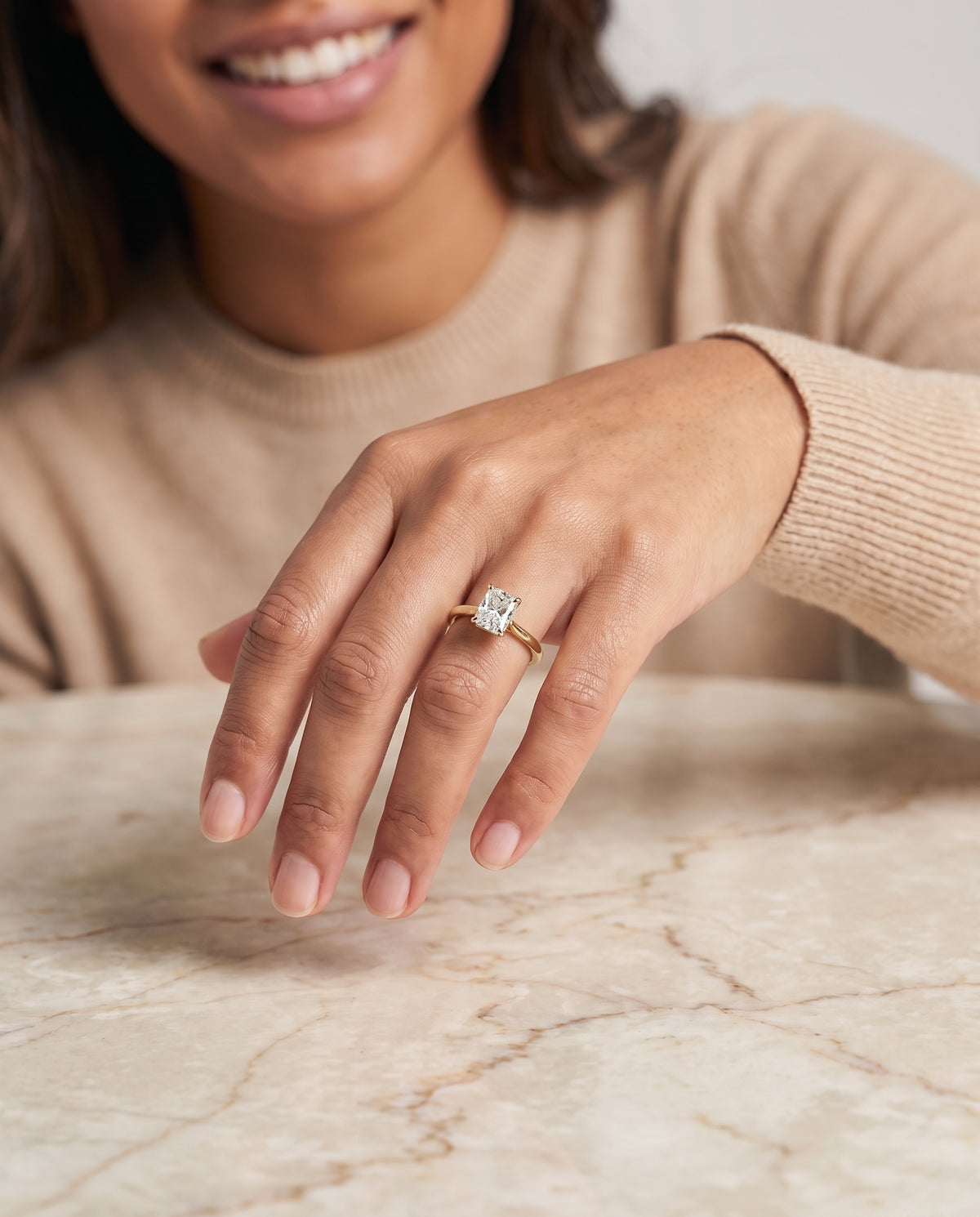 The Juliette Elegant Cathedral Squared Edge Solitaire Radiant Cut Engagement Ring Setting in 18K Yellow Gold