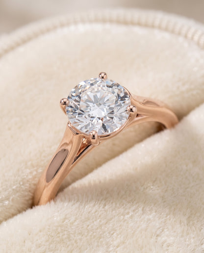 The Juliette Elegant Cathedral Squared Edge Solitaire Round Engagement Ring Setting in 14K Rose Gold