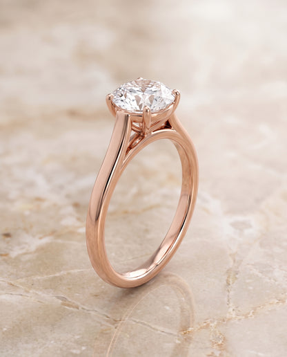 The Juliette Elegant Cathedral Squared Edge Solitaire Round Engagement Ring Setting in 14K Rose Gold