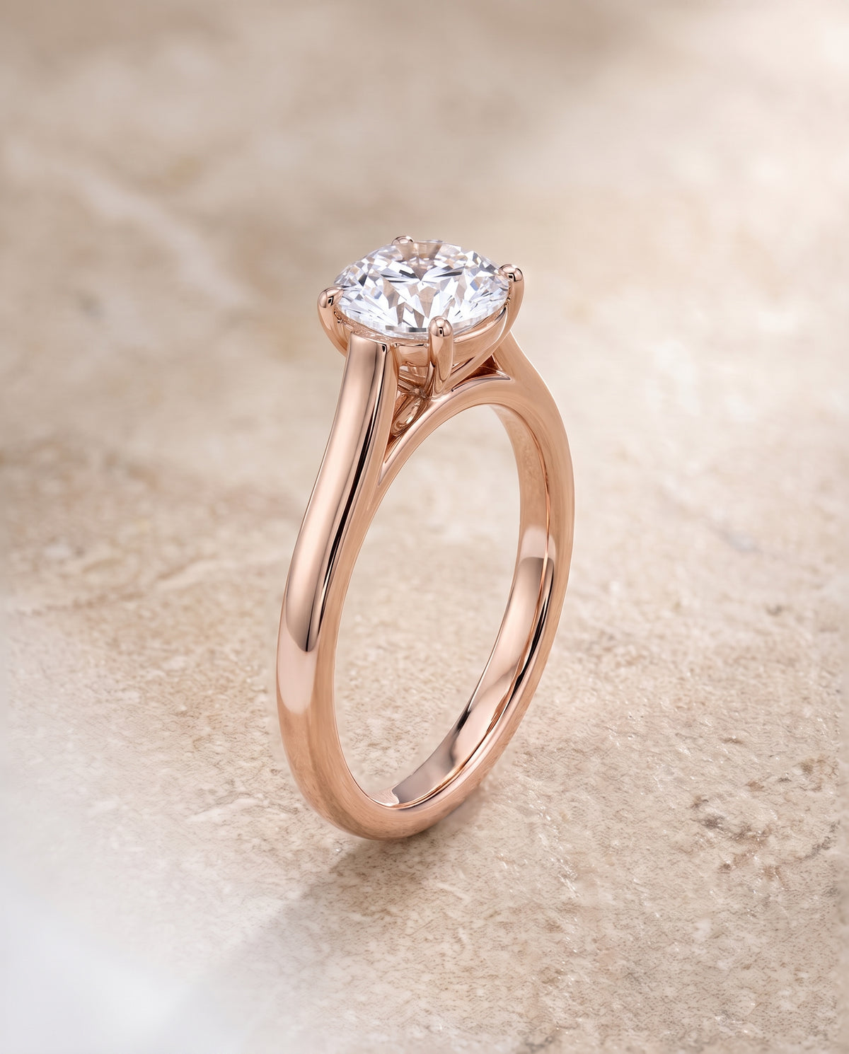 The Juliette Elegant Cathedral Squared Edge Solitaire Round Engagement Ring Setting in 14K Rose Gold