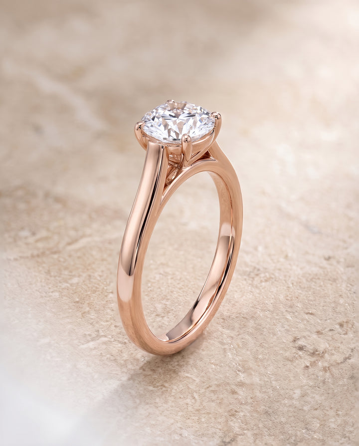 The Juliette Elegant Cathedral Squared Edge Solitaire Round Engagement Ring Setting in 14K Rose Gold