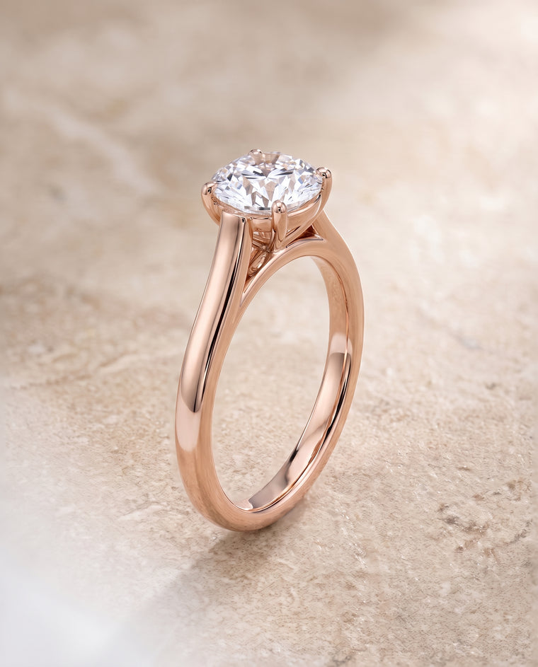 The Juliette Elegant Cathedral Squared Edge Solitaire Round Engagement Ring Setting in 14K Rose Gold