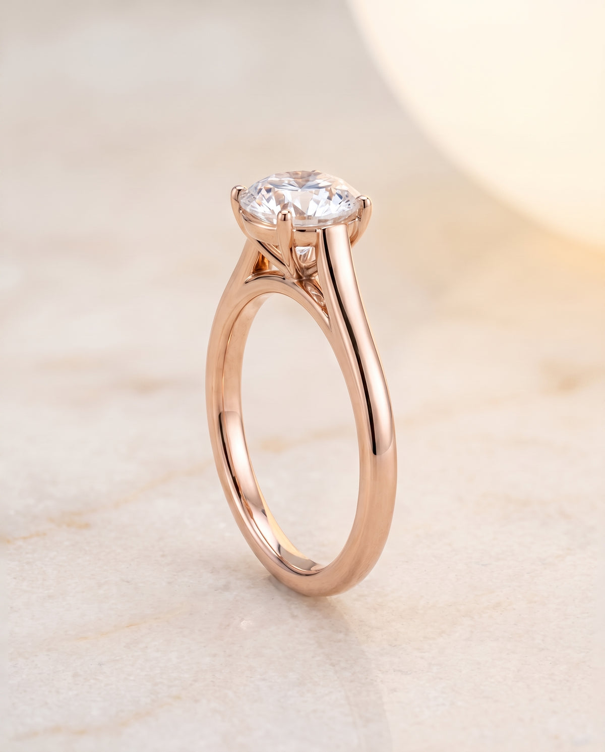 The Juliette Elegant Cathedral Squared Edge Solitaire Round Engagement Ring Setting in 14K Rose Gold
