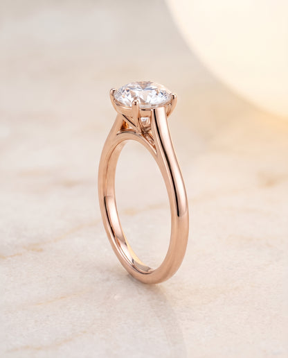 The Juliette Elegant Cathedral Squared Edge Solitaire Round Engagement Ring Setting in 14K Rose Gold