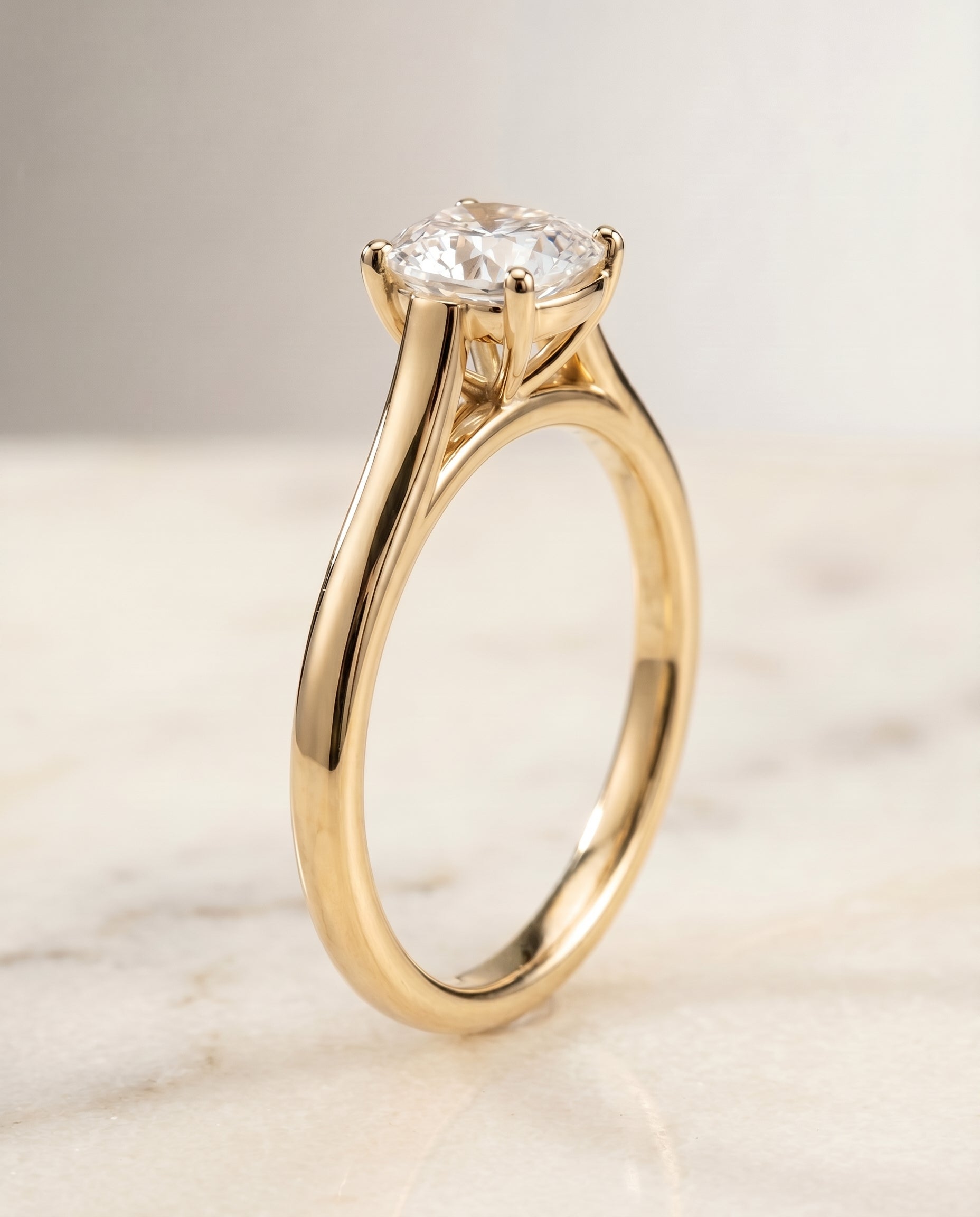Elegant Cathedral Squared Edge Solitaire Cut styling on The Juliette cushion engagement ring setting | RockHer