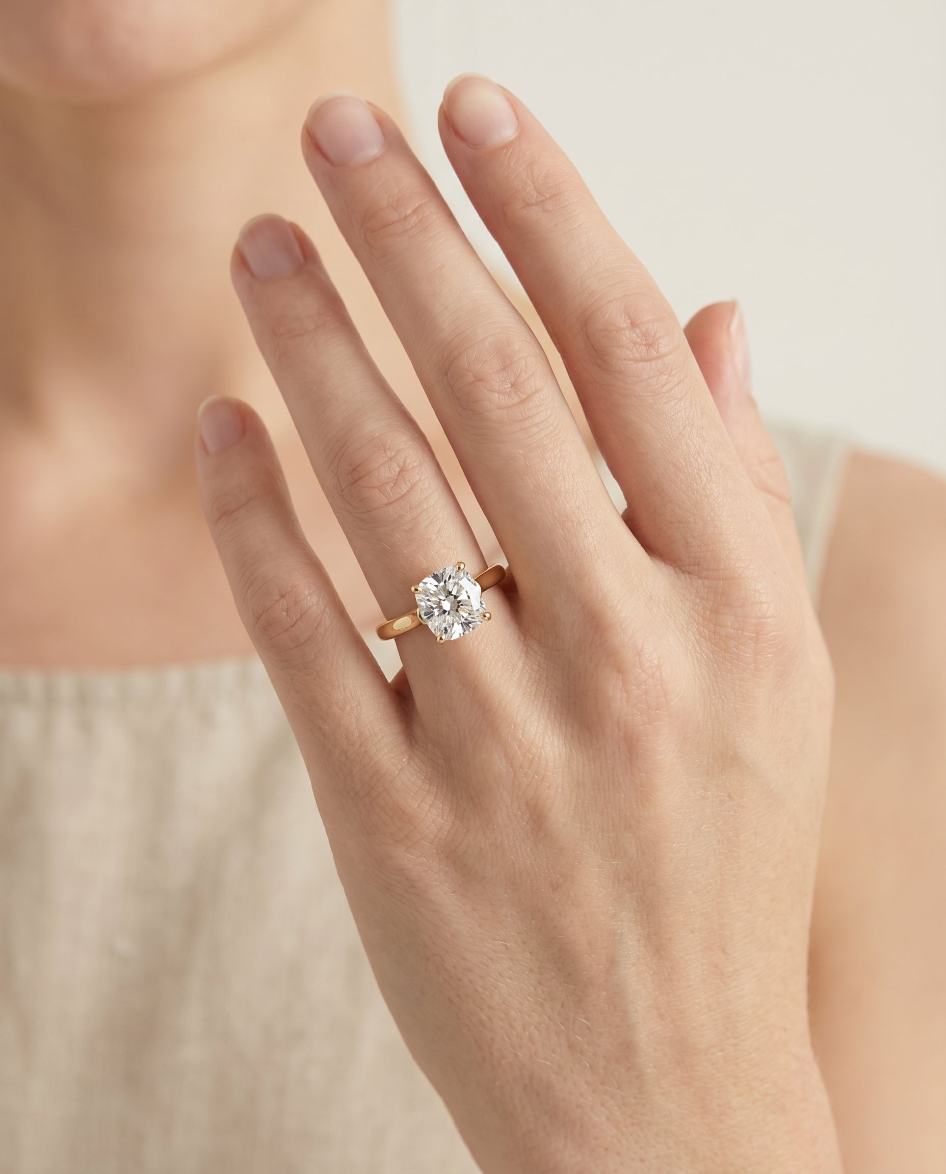 The Juliette engagement ring setting in 18K Yellow Gold, elegant cathedral squared edge solitaire cut design | RockHer