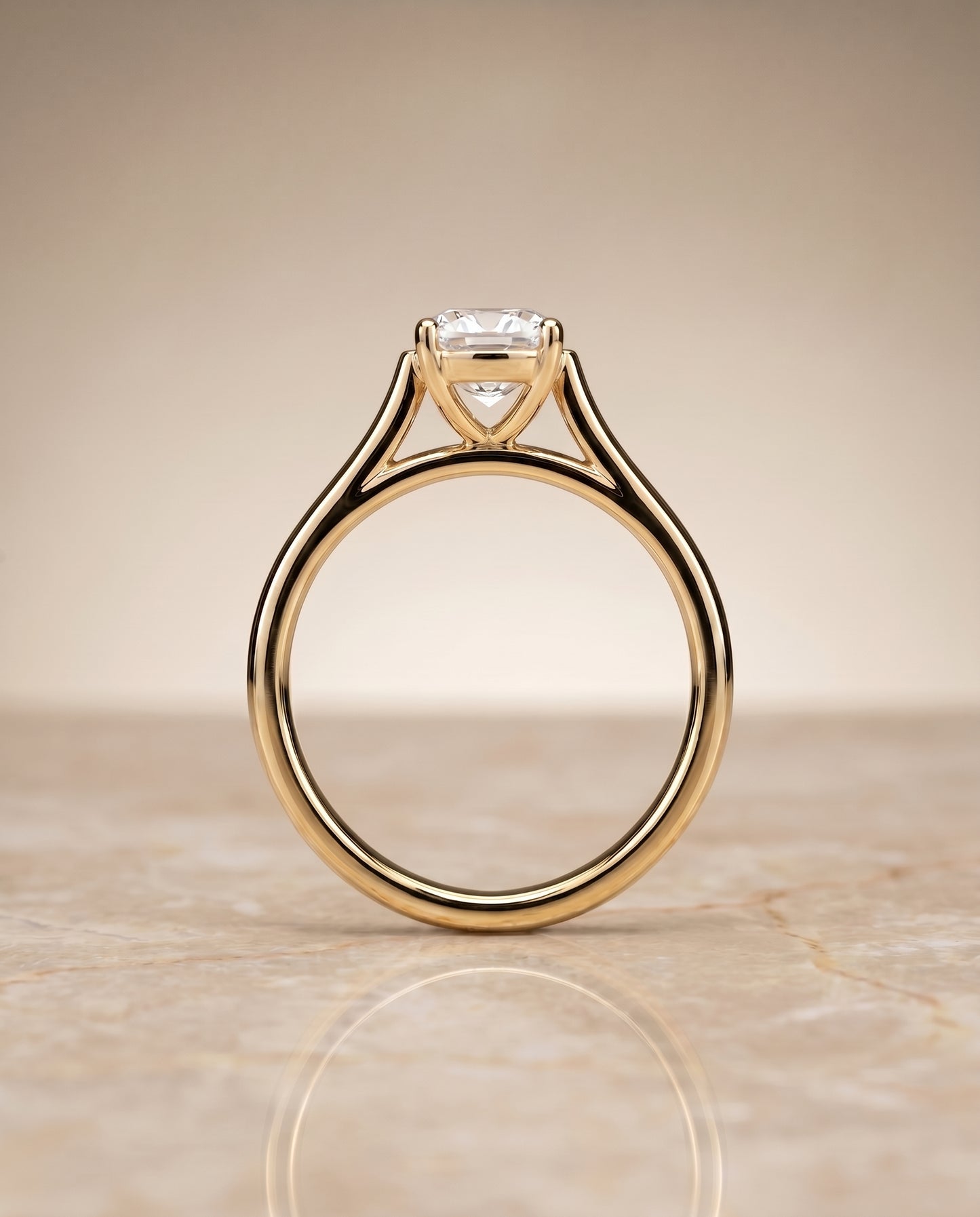 The Juliette Elegant Cathedral Squared Edge Solitaire Cushion Cut Engagement Ring Setting in 18K Yellow Gold