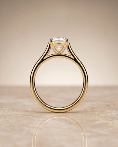 The Juliette Elegant Cathedral Squared Edge Solitaire Cushion Cut Engagement Ring Setting in 18K Yellow Gold
