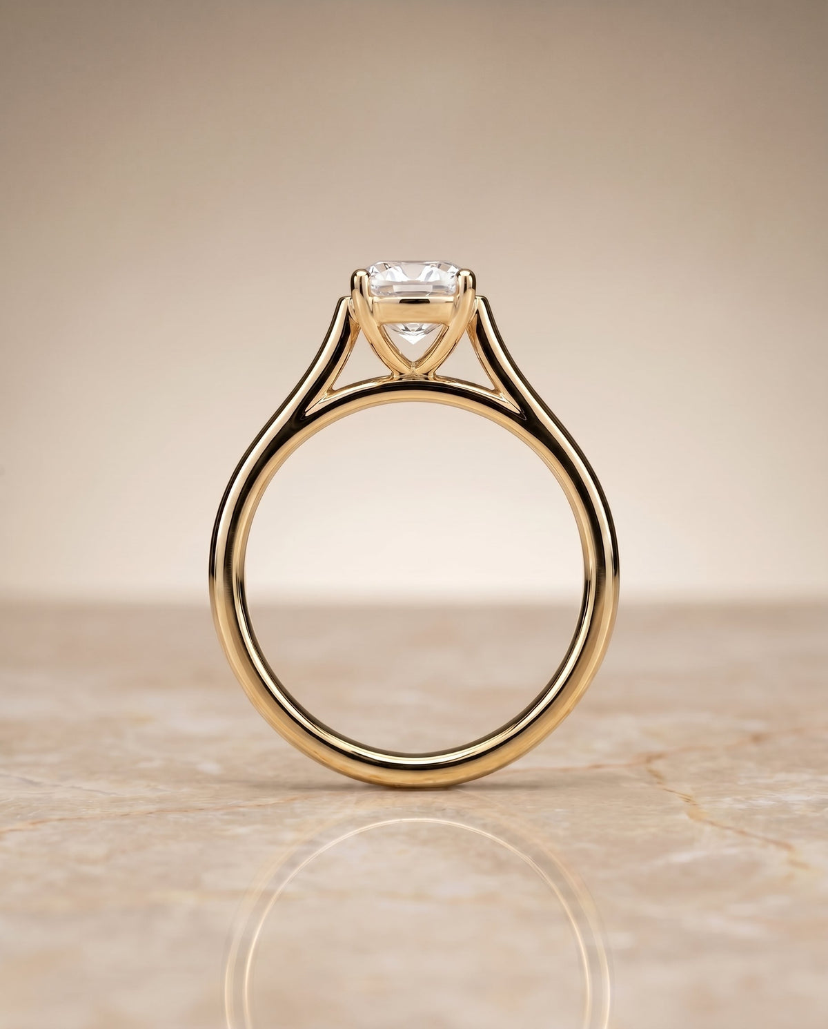 Juliette Select Cathedral Solitaire Cushion Cut Lab Diamond Engagement Ring in 18K Yellow Gold, side view | RockHer