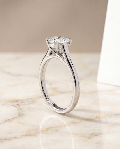 The Juliette Elegant Cathedral Squared Edge Solitaire Cushion Cut Engagement Ring Setting in Platinum
