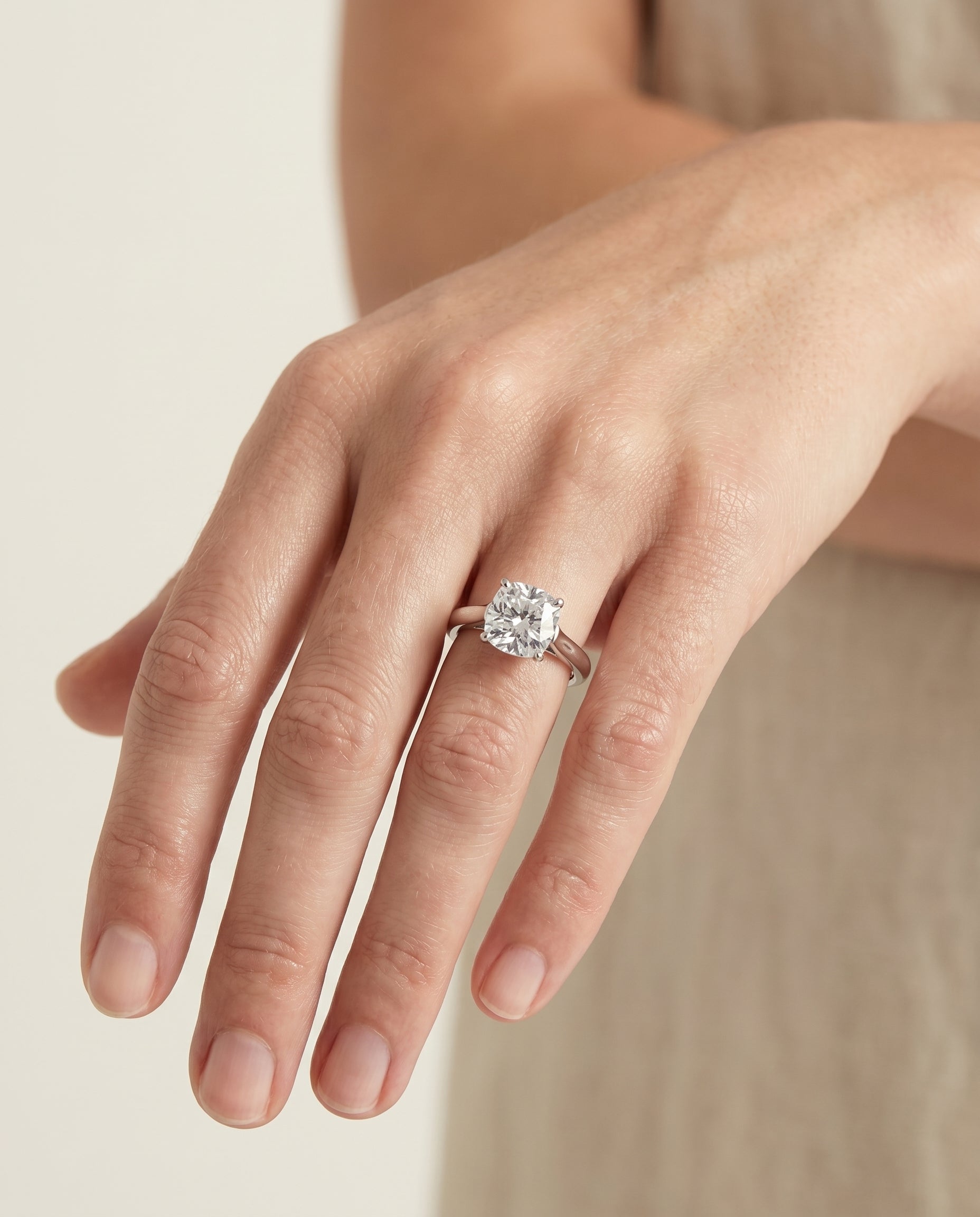 The Juliette engagement ring setting in Platinum, elegant cathedral squared edge solitaire cut design | RockHer