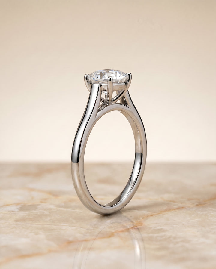 The Juliette Elegant Cathedral Squared Edge Solitaire Cushion Cut Engagement Ring Setting in Platinum