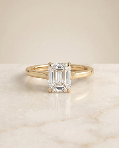 The Juliette Elegant Cathedral Squared Edge Solitaire Emerald Cut Engagement Ring Setting in 18K Yellow Gold